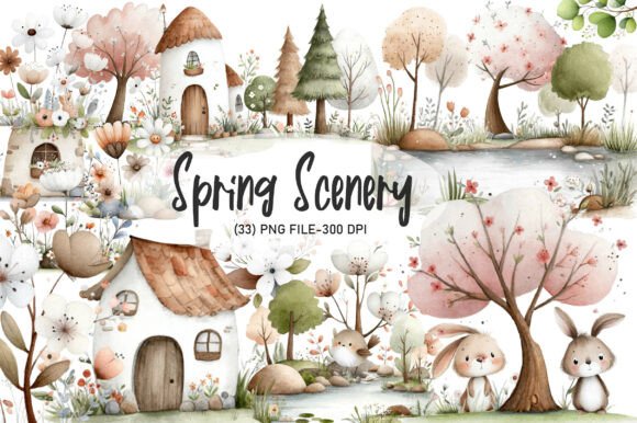 Download Watercolor Spring Scenery Clipart - Scenery Collection