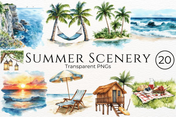 Download Summer Scenery Watercolor Cliparts - Scenery Collection