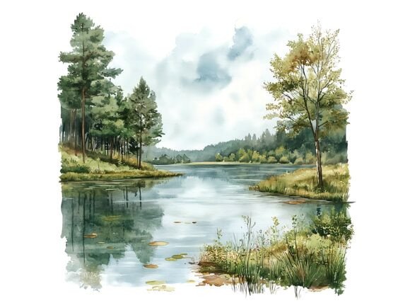 Download 10 Lakeside Nature Scenery Clipart Set - Scenery Collection