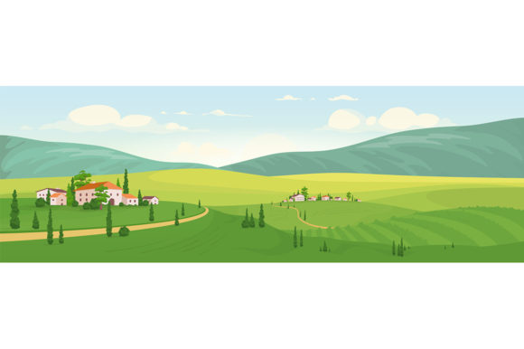 Download Idyllic Rural Scenery Flat Illustration - Scenery Collection