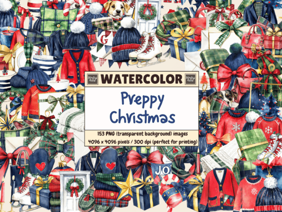 Download Preppy Christmas Watercolor Clipart - Premium Resources